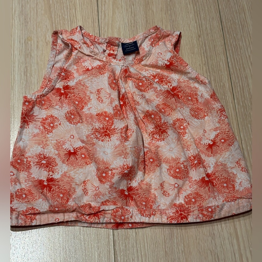 Baby Gap Floral Sleeveless Blouse, Coral and White, 3T.
